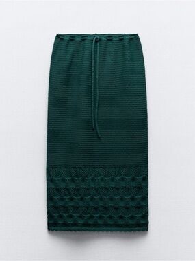 Zara Pointelle Teal Knit Midi Skirt